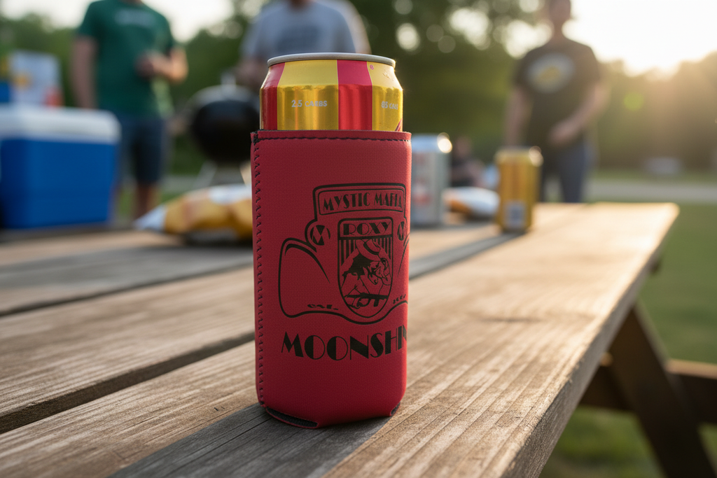 Mystic Mafia Koozies in outdoor setting